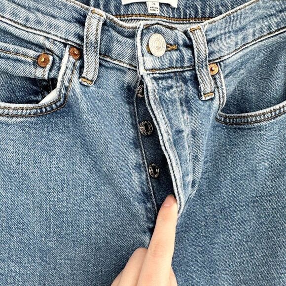 RE/DONE 90s High Rise Ankle Crop Jeans Button Fly Raw Hem Medium Wash Women's 26 - Picture 4 of 9